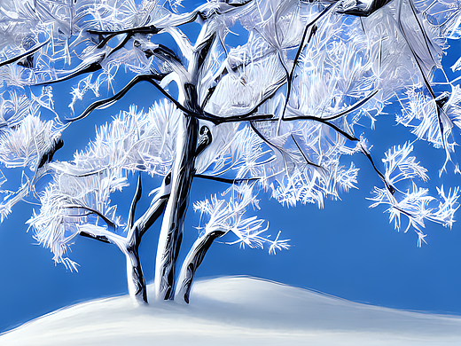 #站酷梦笔#漫山皑皑白雪，雾凇，压弯梨树枝，插画