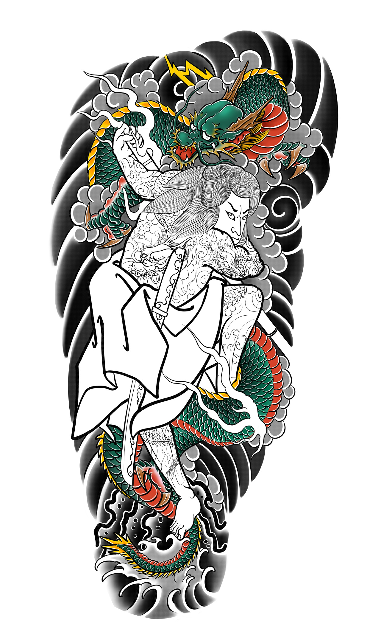 日式花腿纹身手稿|插画|艺术插画|燃烧的小铅笔 - 原创作品 - 站酷