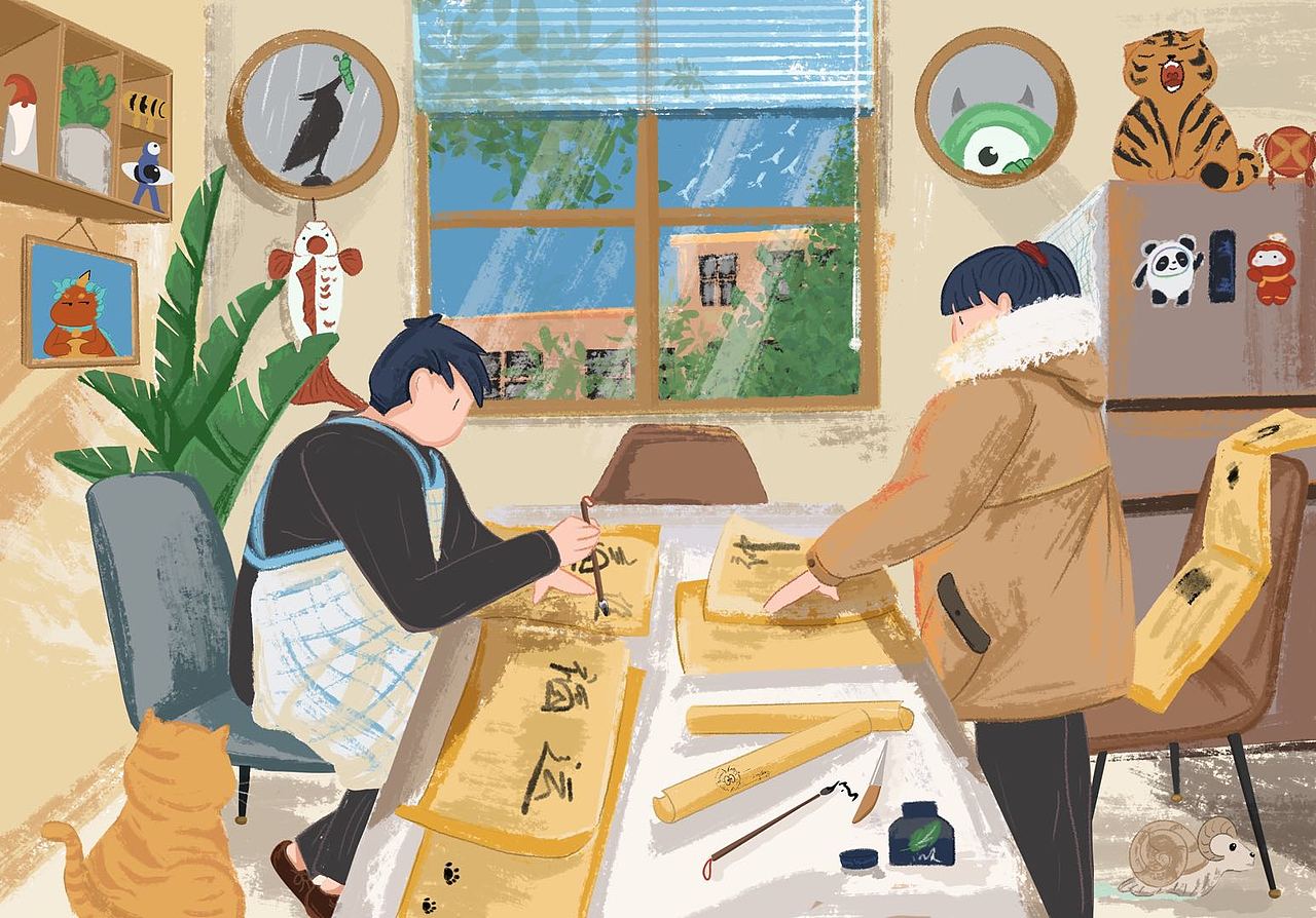 写春联（图ZMjg4NTYxNDk2） - 创作习作 - 站酷设计师谁看见了我的猫原创素材 - 站酷ZCOOL