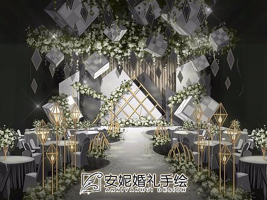 爱情魔方浅色系清新婚礼手绘