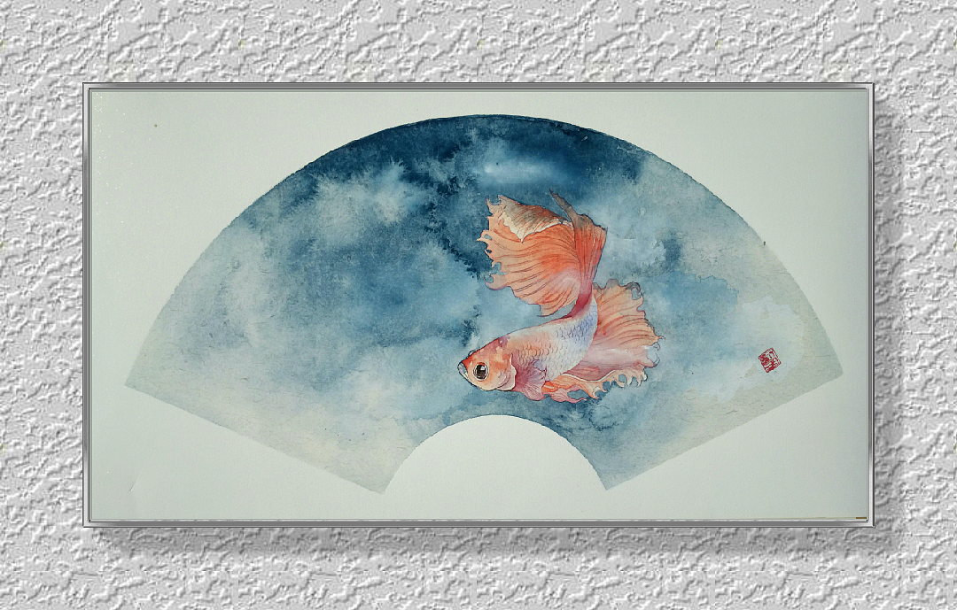 渡.国画作品(斗鱼)系列 规格:33x66cm 国画颜料:姜