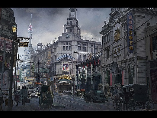 民国街道插画-概念设定16470102年前佛家宫殿插画-概念设定559042年前