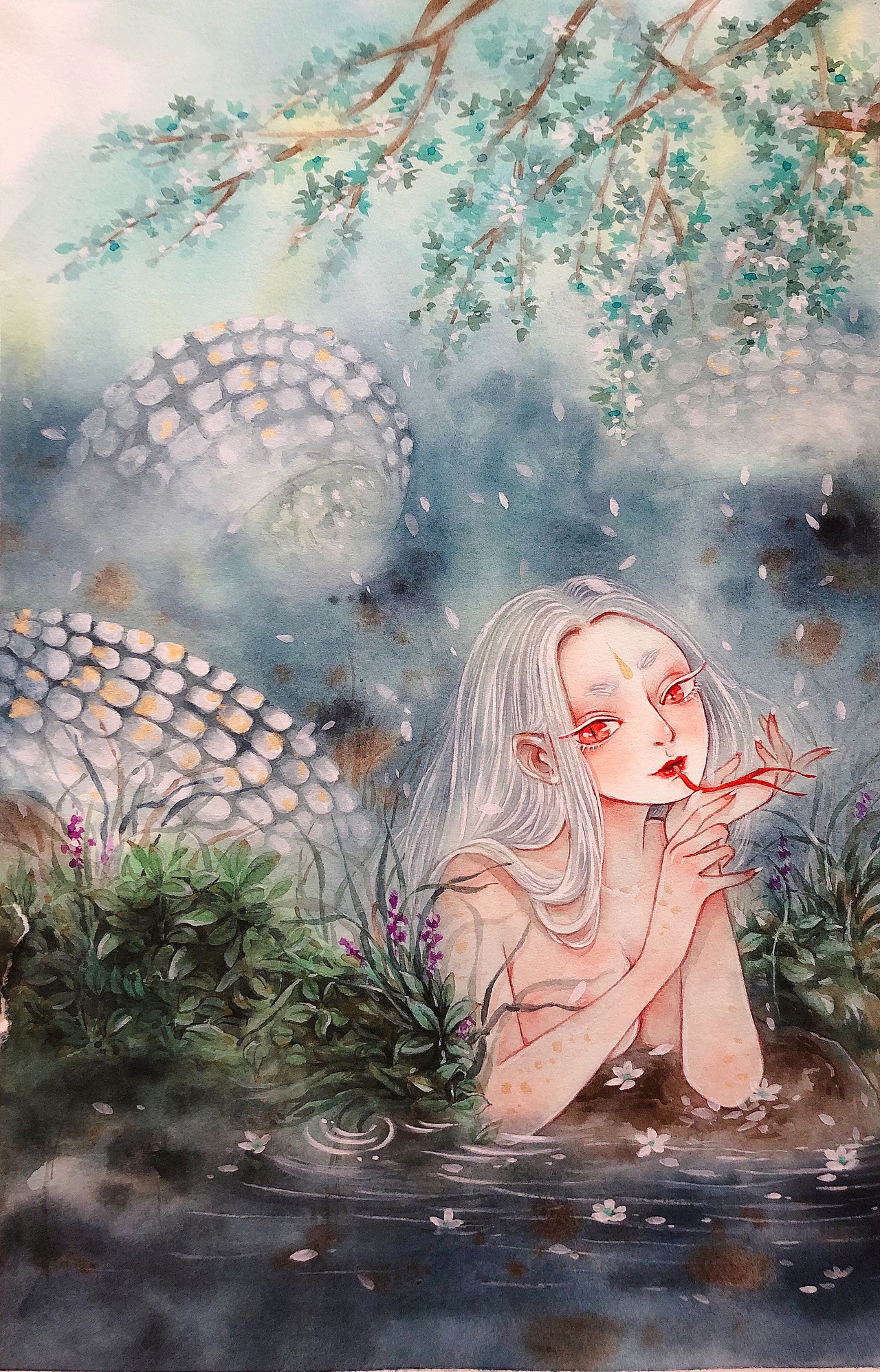 古风颜彩手绘-有鹤来兮