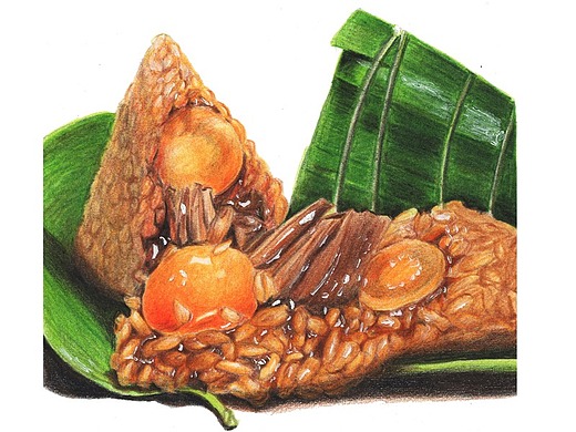 【驴大萌彩铅教程357】端午节蛋黄肉粽 手绘美食