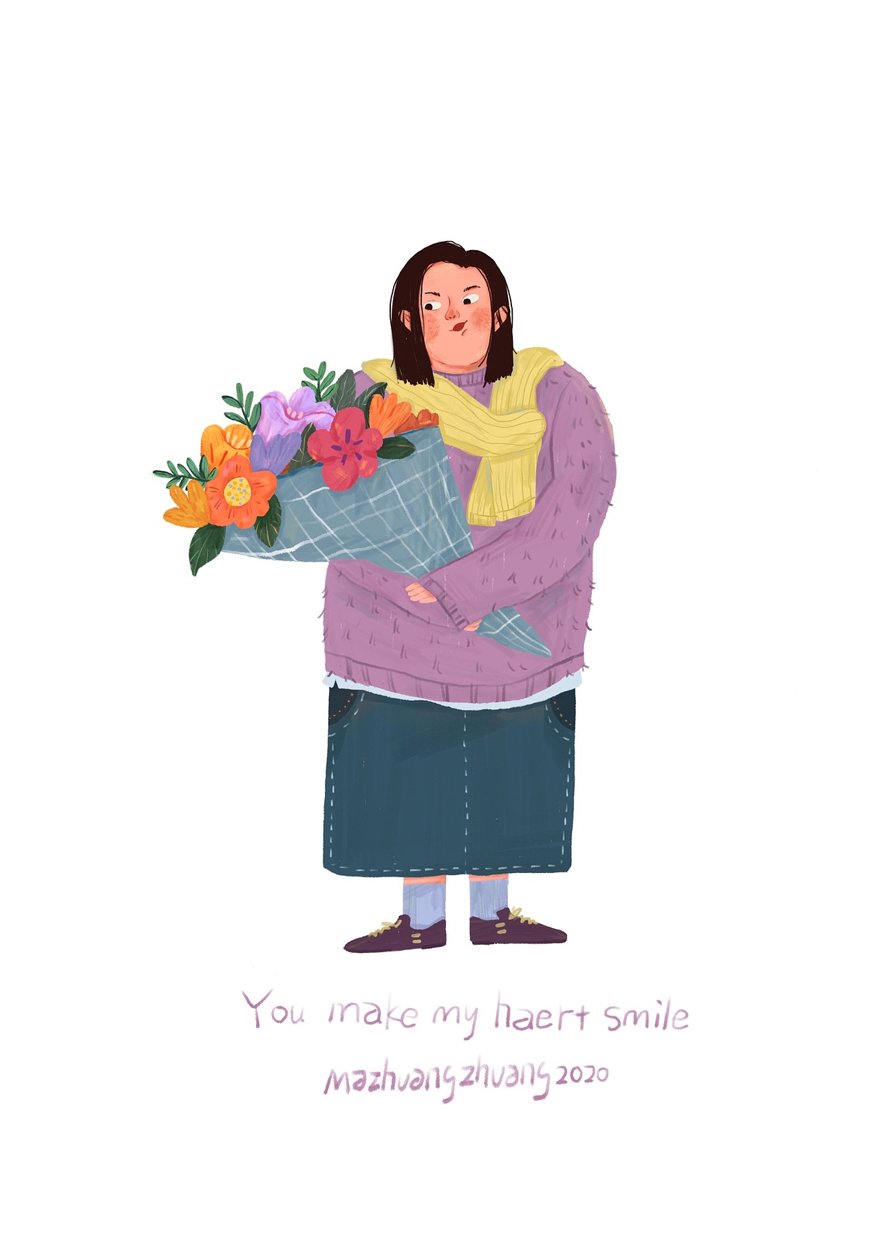 93 情人节专题「捧花女孩们」93|插画|创作习作|马壮壮呀_原创