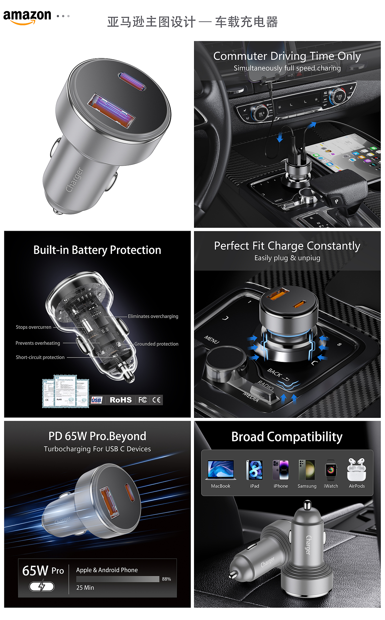 亚马逊主图:车载充电器