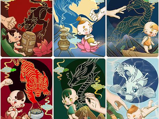 《家有神兽之龙生九子》Q版年娃卡通系列插画