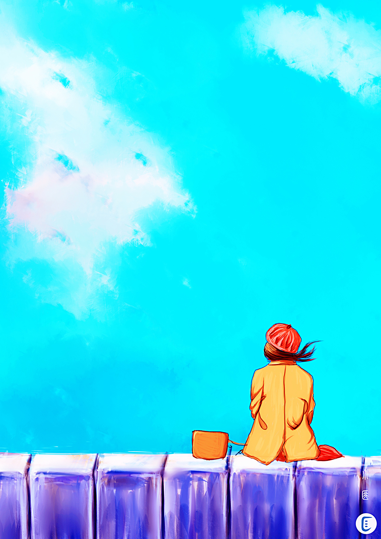 小匪原创海报插画《等》 带你画插画设计水彩时尚唯美简洁大气暖色