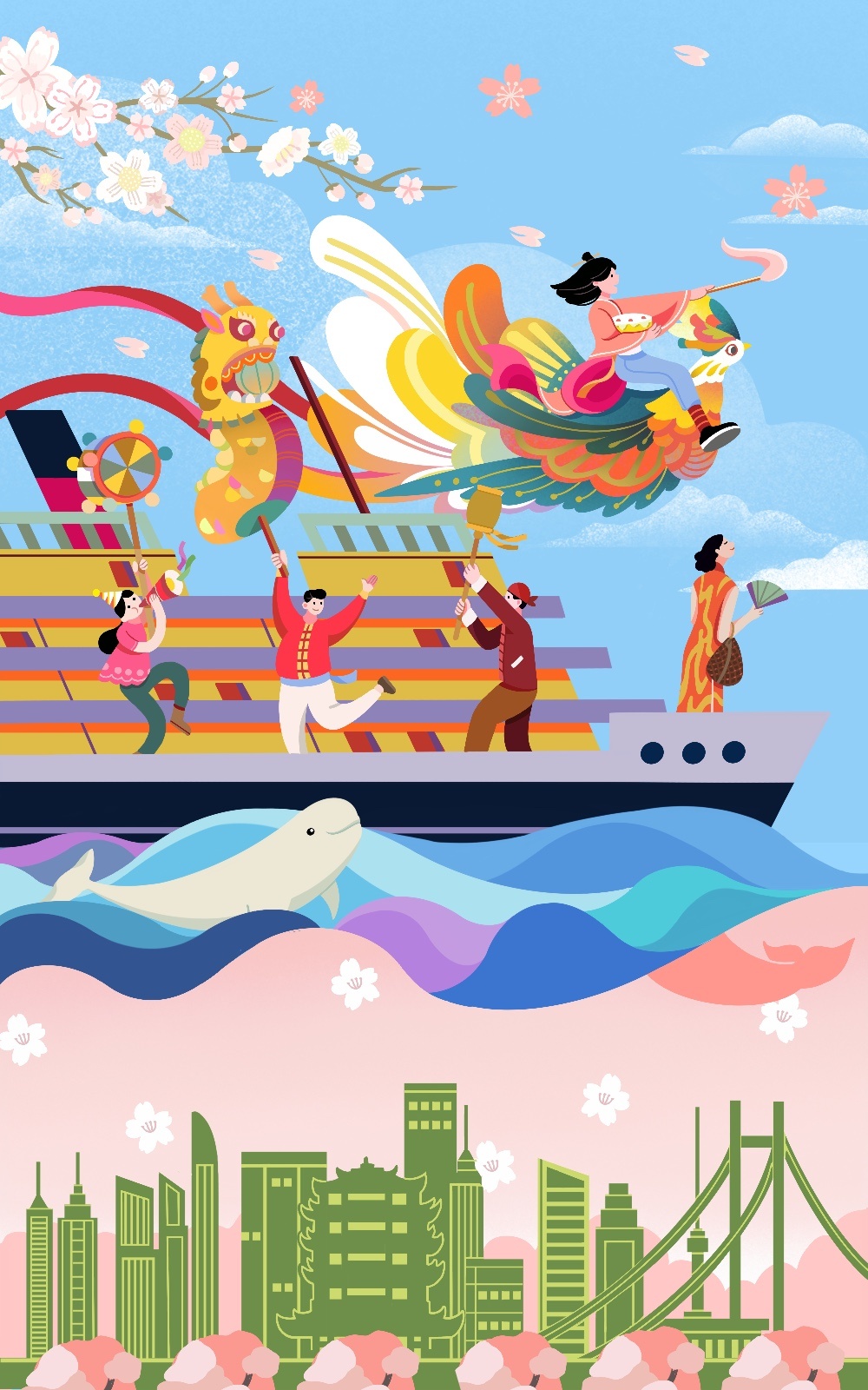 《江上倒影》武汉知音号游轮三周年纪念日系列插画海报