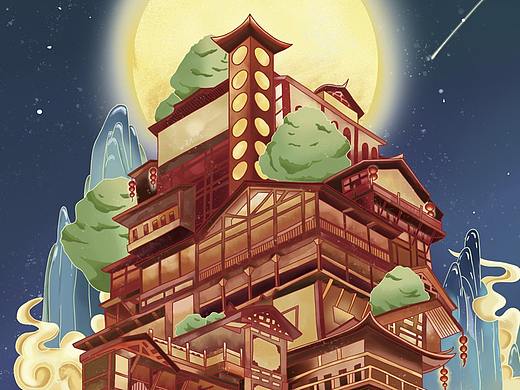 中国风重庆洪崖洞建筑插画