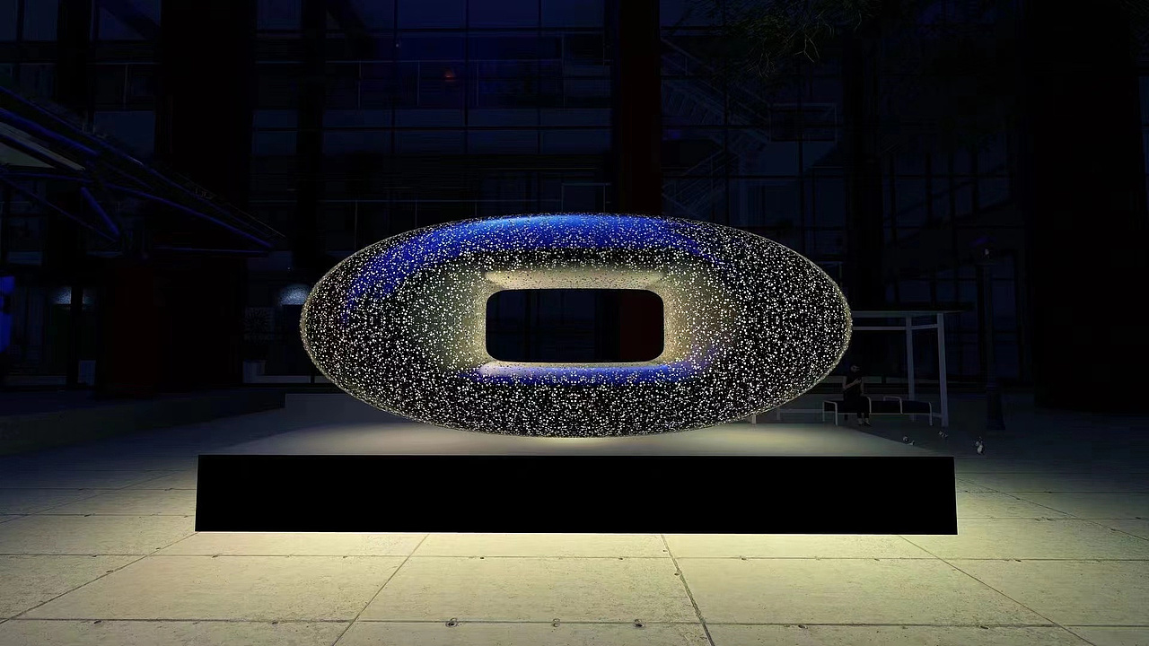 纯手工锻造曲面不锈钢椭圆球雕塑可装灯带发光效果