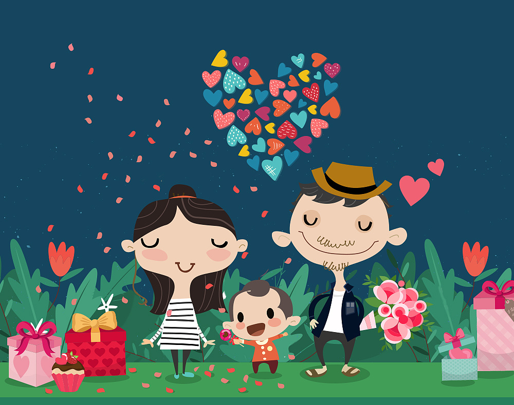 情人节随笔 没有礼物的情人节,只能自己涂鸦,幸福快乐的一家