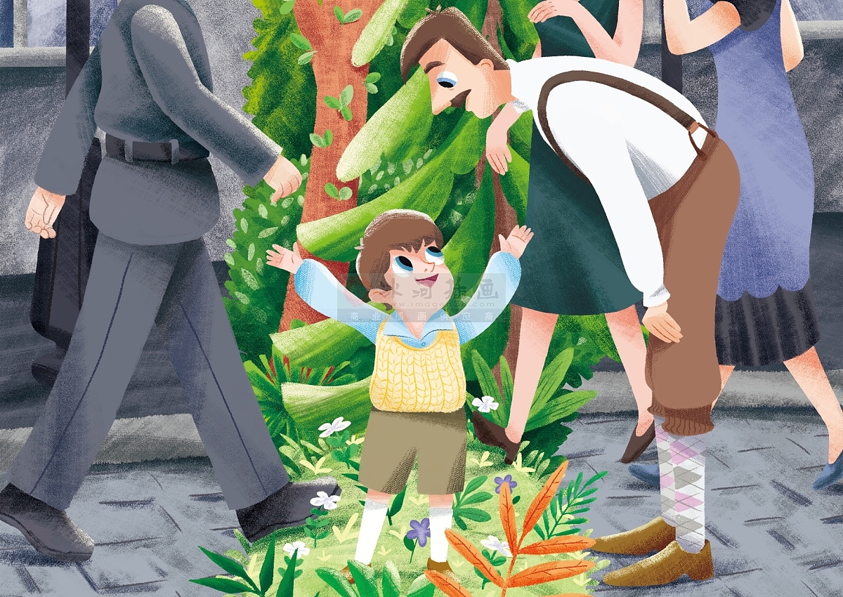 扁平无线外国故事绘本插画