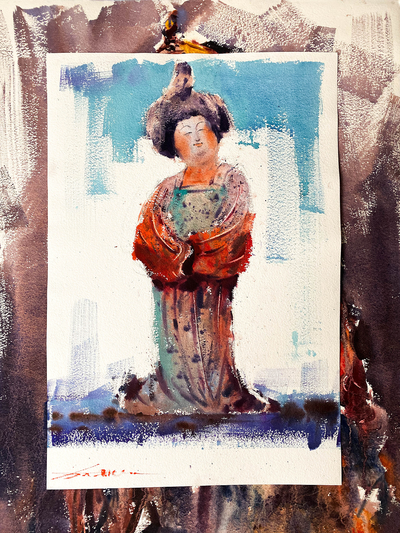 大猫水彩-唐三彩微胖小女神