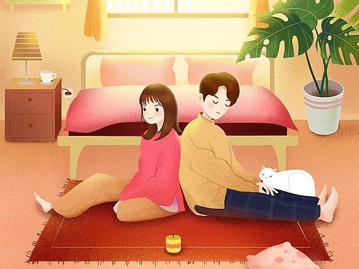 浪漫情侣人物场景插画—白天变黑夜的效果表现