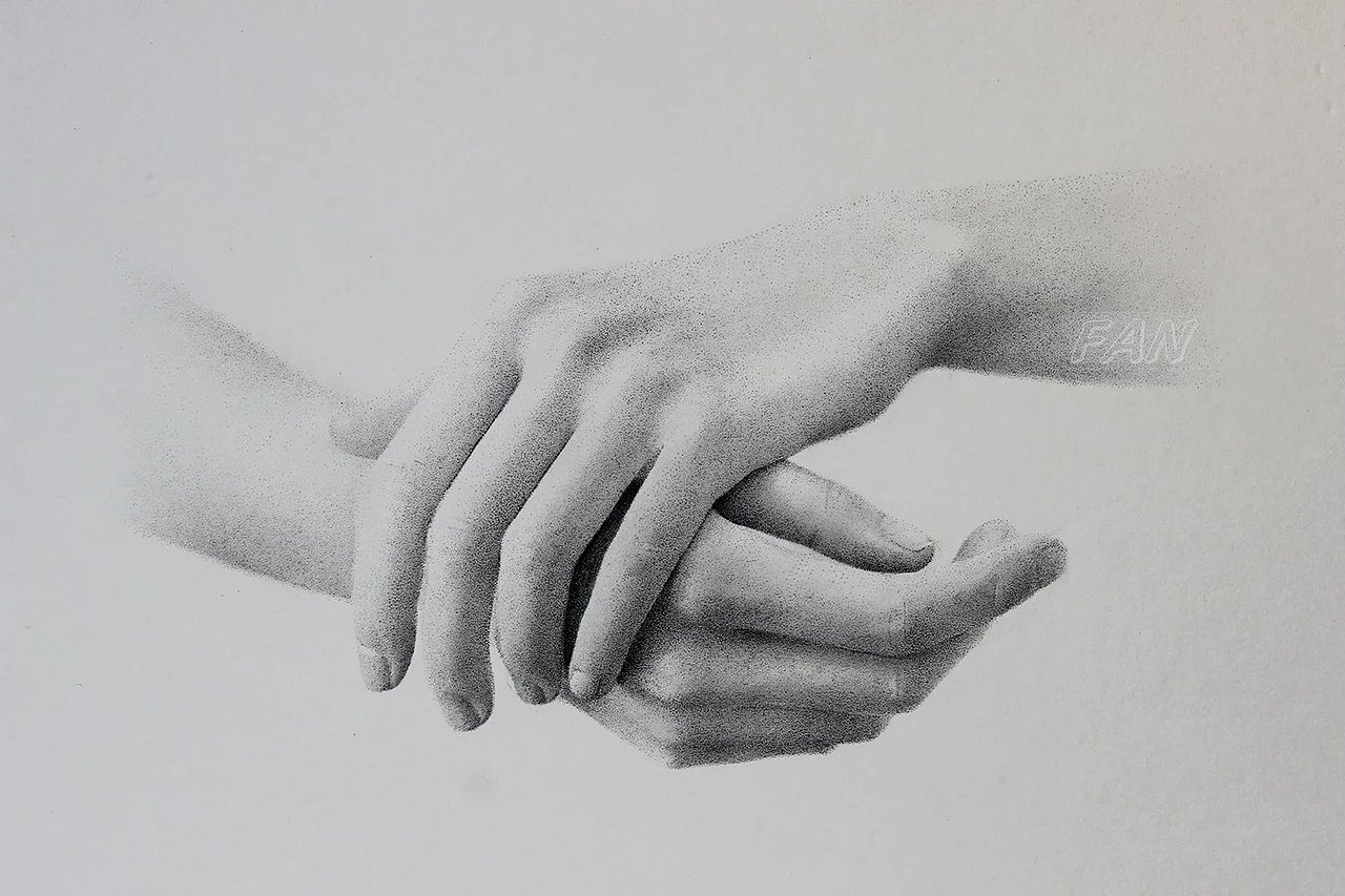 钢笔点绘《父亲》和《手》