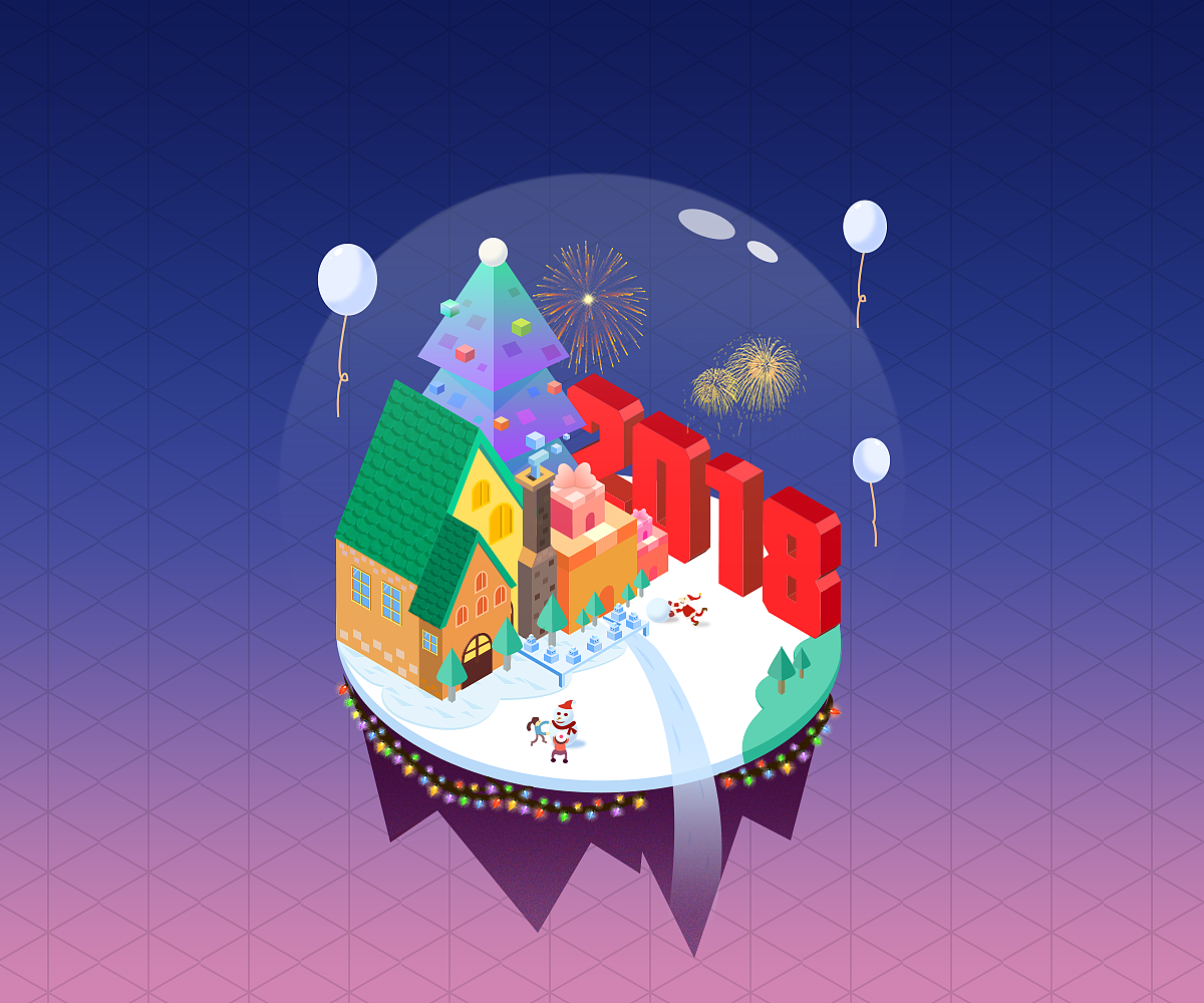 5d风格插画,里面大多数元素都是这两个节日所出现的场景与事物,这也是