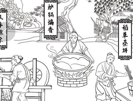 古法榨油工艺流程手绘插画