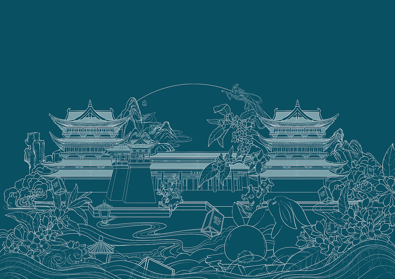 《夜游广寒宫》中秋礼盒包装插画