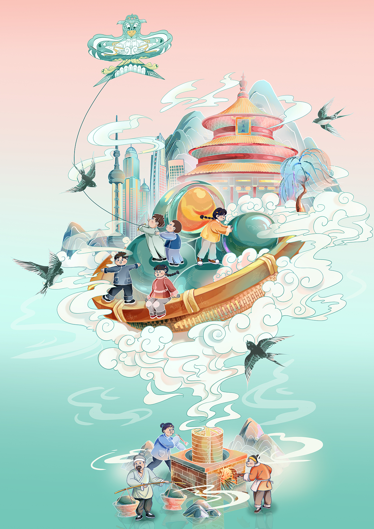 国潮二十四节日节气插画——清明（图ZMjkyNDk5Nzky） - 商业插画 - 站酷设计师2k加1原创素材 - 站酷ZCOOL