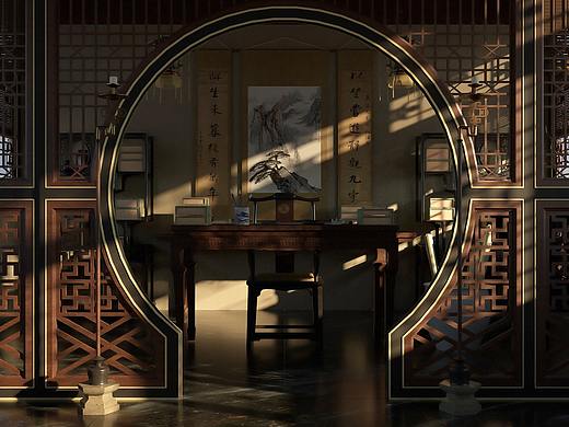 中国古代宫廷建筑模型室内书房三维模型渲染效果图（个人主页-ZNTUzMDkzNjA=） - 场景 - 站酷设计师世界也在发威原创素材 - 站酷ZCOOL