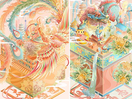 神兽&玺印&节气 l洛阳、杭州国潮城市包装商业插画