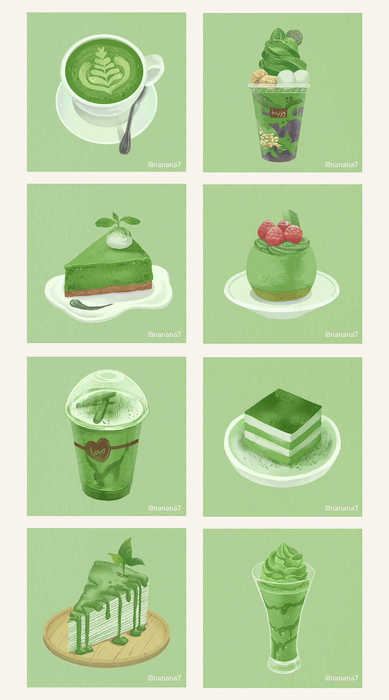 甜食插画 抹茶与草莓（图ZMjQ2MzI0MzUy） - 商业插画 - 站酷设计师nanana7原创素材 - 站酷ZCOOL