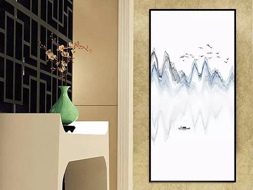 新中式玄关装饰画-抽象线条禅意水墨山水画