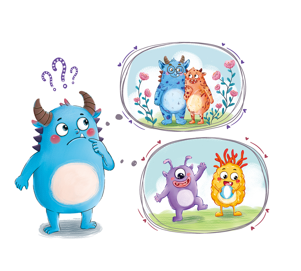 儿童杂志插画配图《打补丁的小怪兽》创作思考