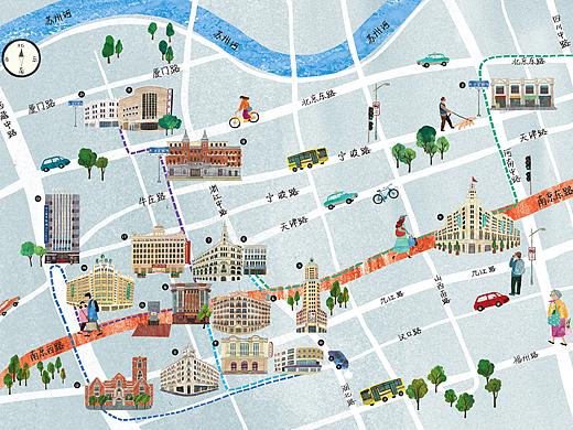 《南京路的历史与风景》散步地图插画