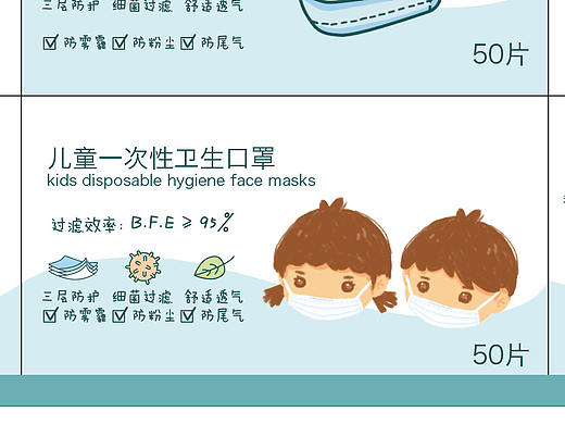 原创手绘儿童口罩包装设计