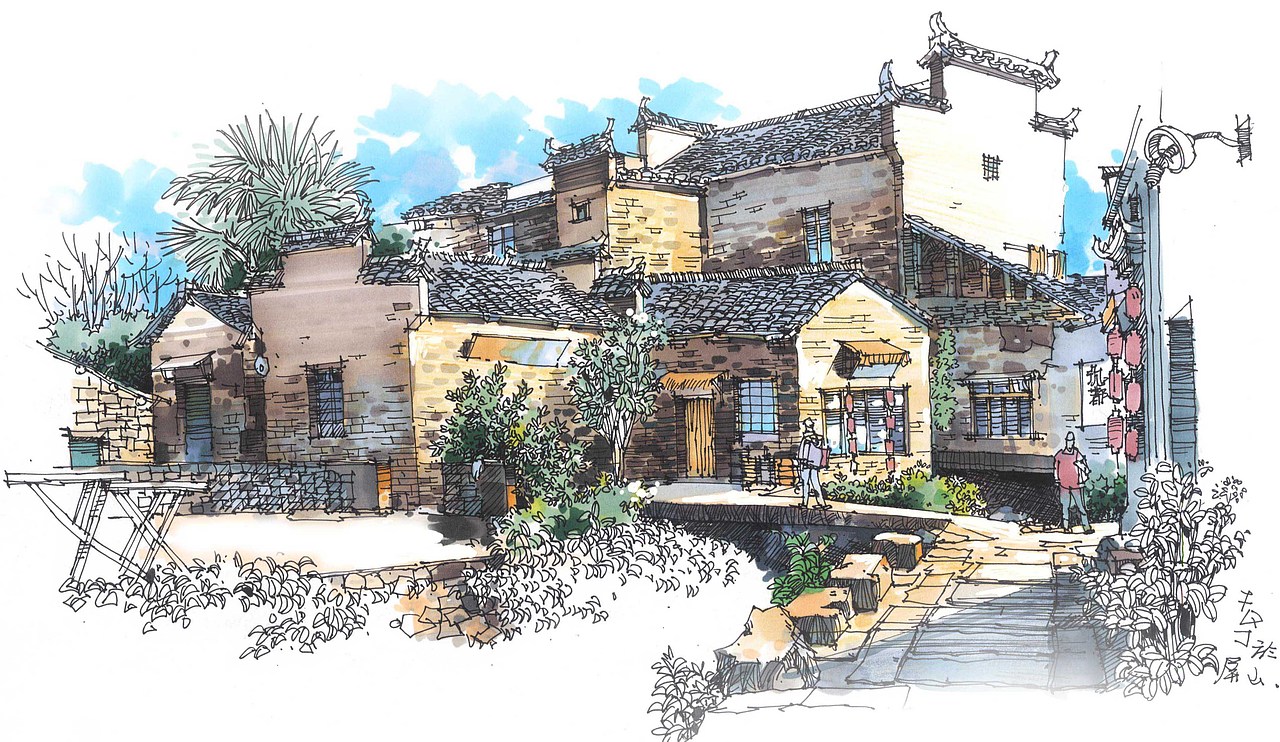 手绘古徽州·中国画里的世外桃源2（图ZNzU5MjAxMzI=） - 创作习作 - 站酷设计师FQJsketch原创素材 - 站酷ZCOOL