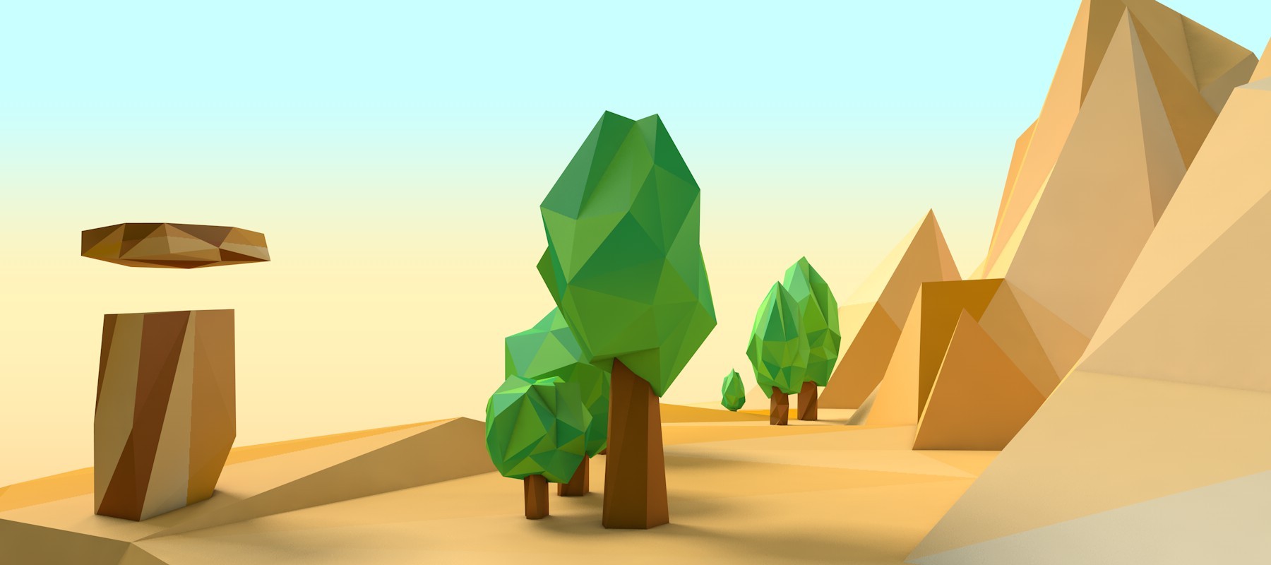 c4d临摹案例-lowpoly低模-悬浮小岛