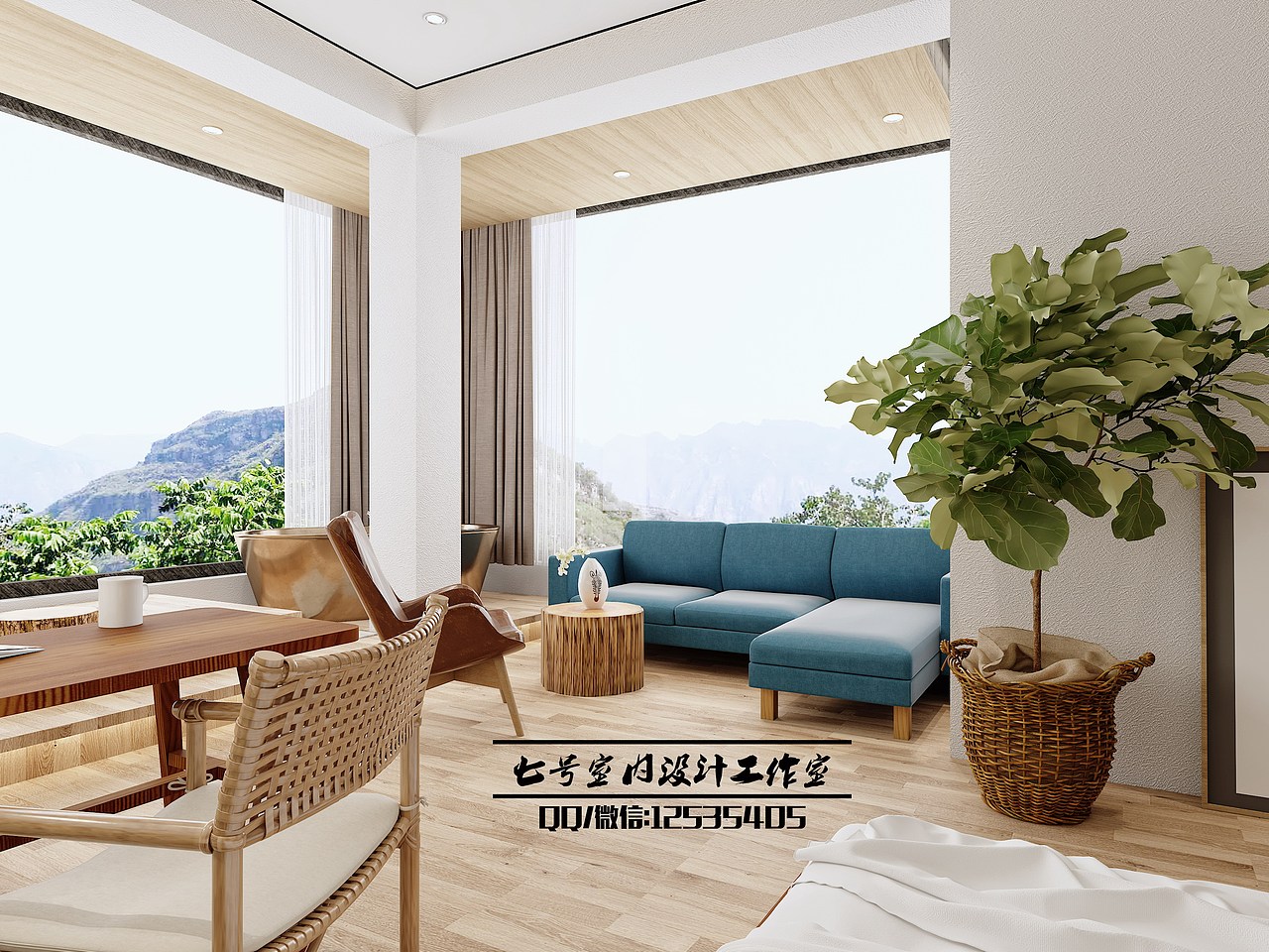 一整套简约型风格 民宿效果图 表现