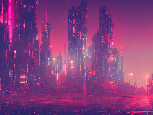 #AI创作实验室#红色夜空下的城市