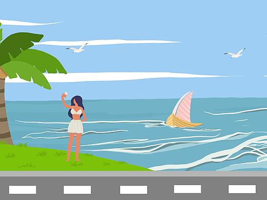 原创海南三亚海边场景插画（1）