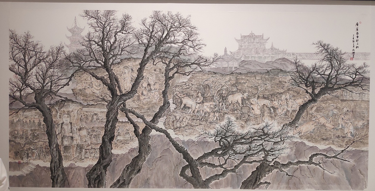 《摩崖奇事越千秋》 蒋依姗 124x248cm 指导老师:黄山,王世明,李彤,侯薇薇,赵波,张亮,左小康
