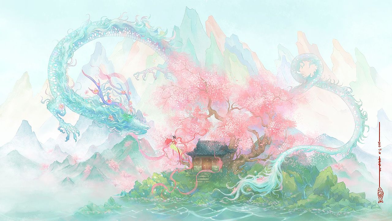 桃花小龙（图ZMzQ4MDUyMjMy） - 商业插画 - 站酷设计师今天吃鱼原创素材 - 站酷ZCOOL