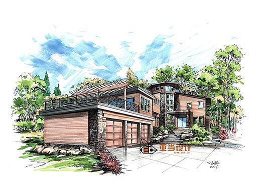 别墅设计马克笔手绘——江西农大风景园林复试快题