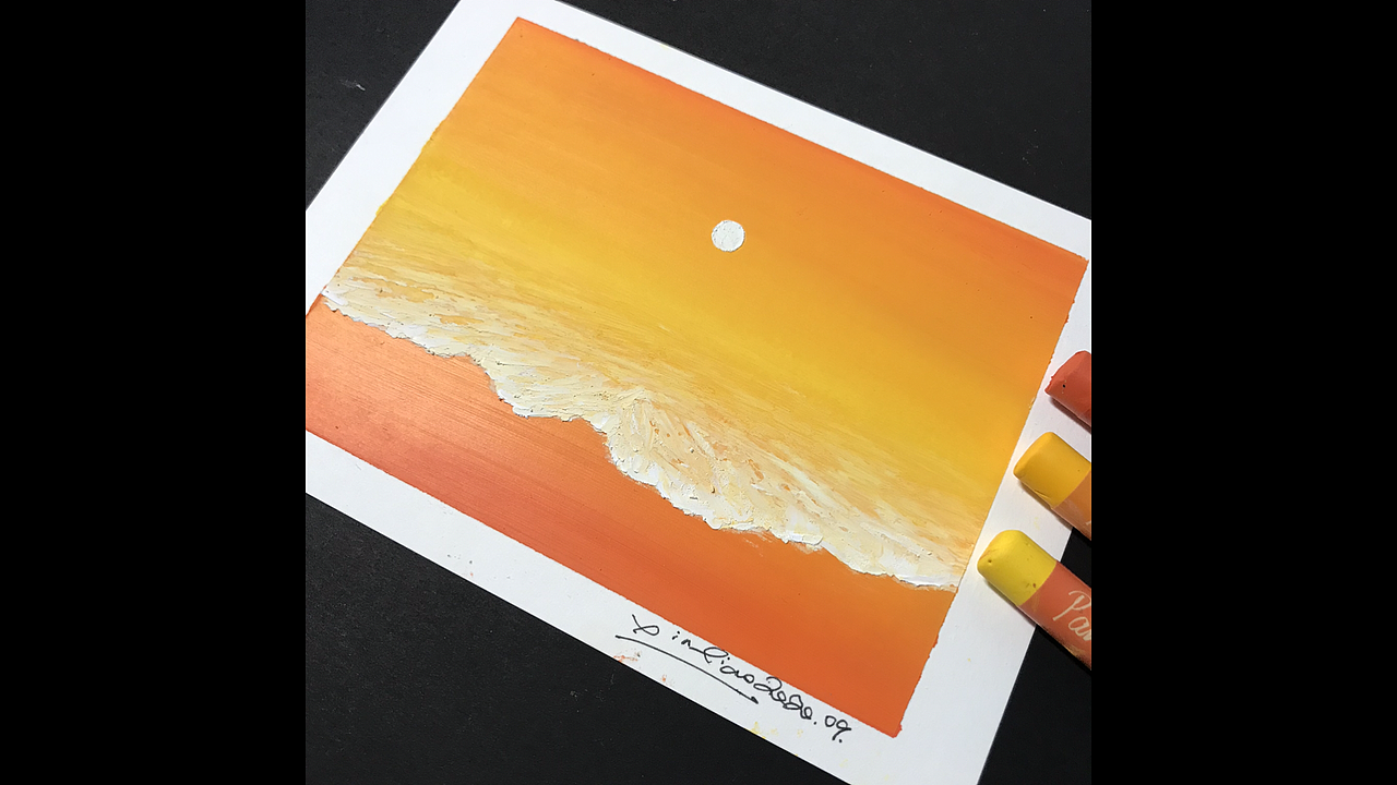 油画棒《海边落日·橘色气泡》系列作品