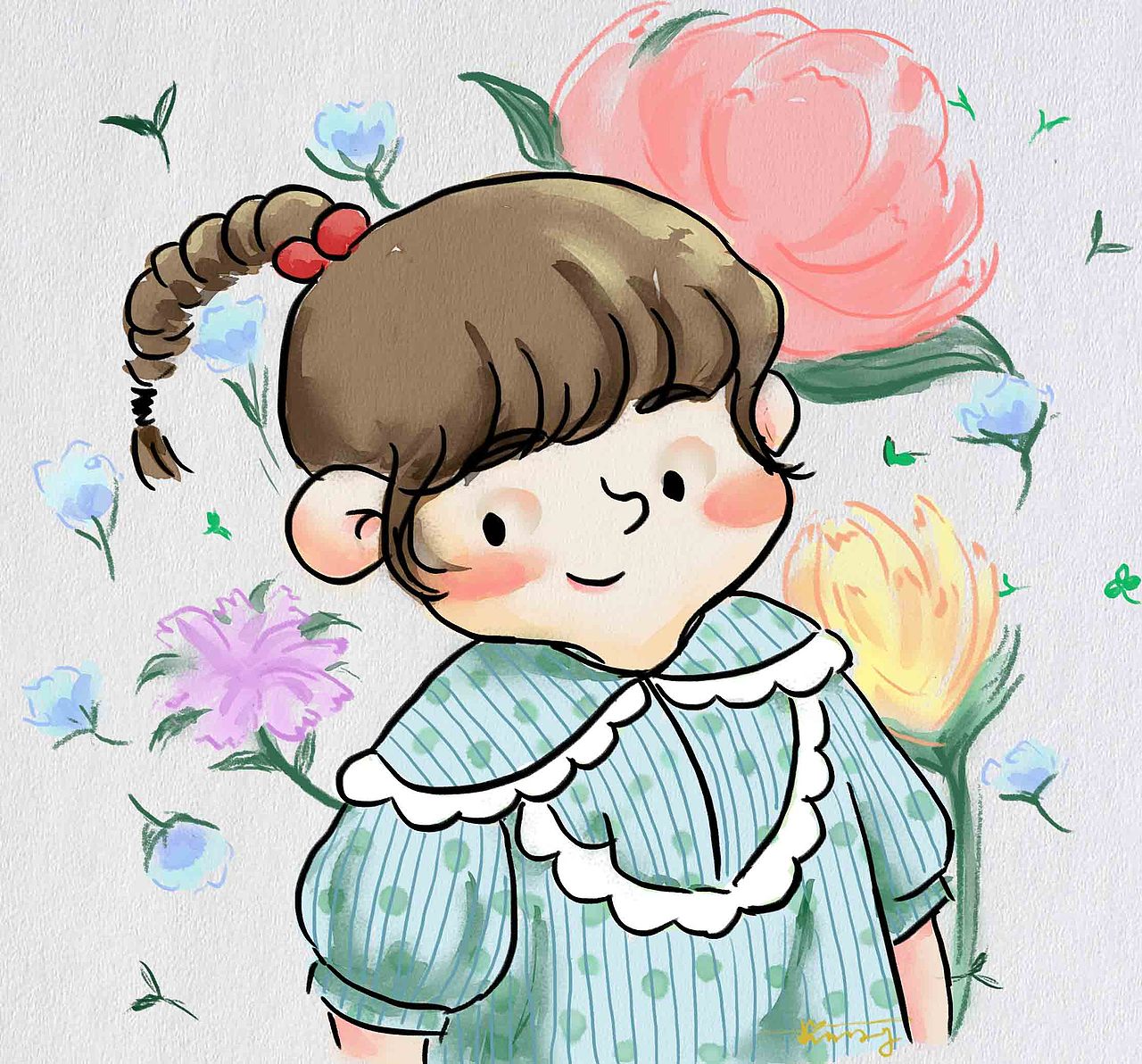 水彩头像（图ZMjE5NTYxNjY0） - 儿童插画 - 站酷设计师荷叶茶原创素材 - 站酷ZCOOL