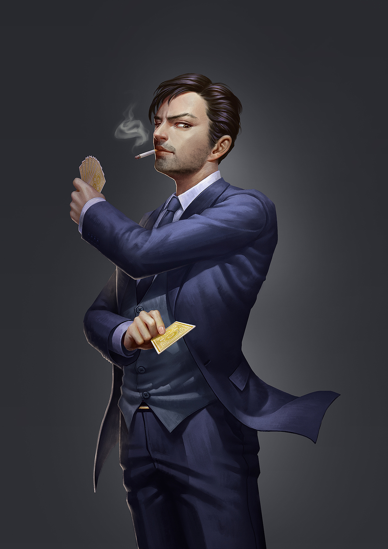 之前画的一个角色——赌神,又拿出来改了一下,现在发出来吧.