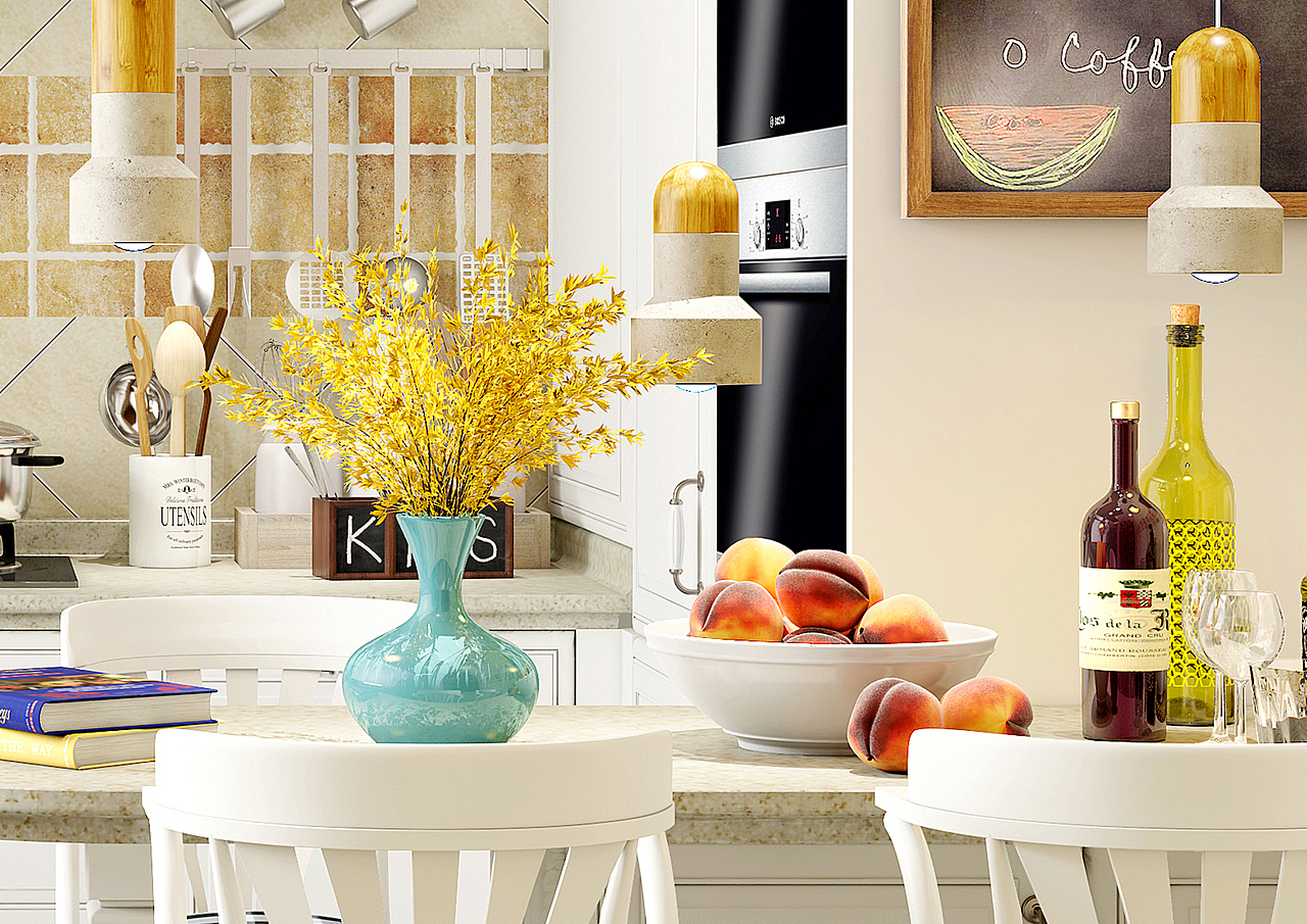 苏州-“运河水岸”别墅区客户简欧厨房设计,欧式橱柜设计,家具3D设计