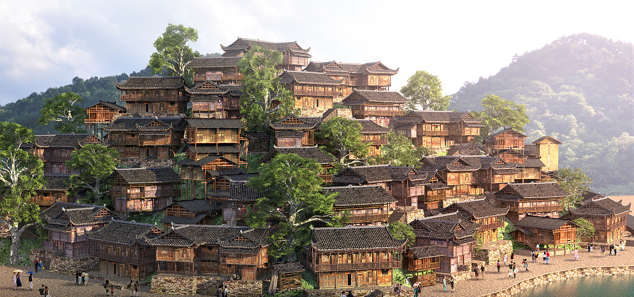 西南民居（图ZOTE0NTEzNDQ=） - 建筑/空间 - 站酷设计师大力丸CG原创素材 - 站酷ZCOOL