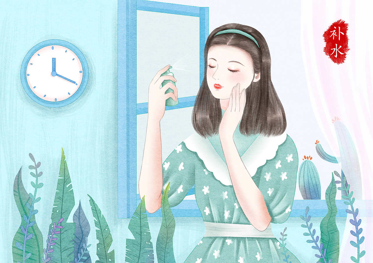 民国风女子化妆系列插画