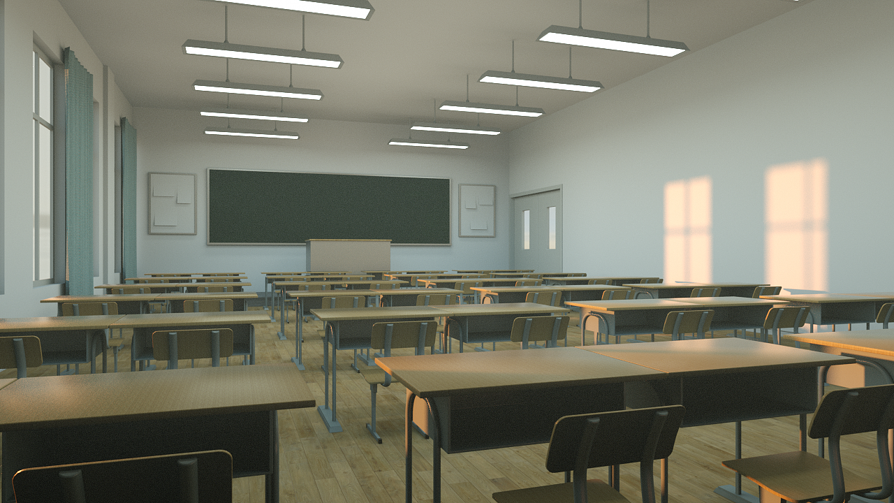 此次主要以教室为主,c4d结合octance全模渲染,包括了所有元素的建模
