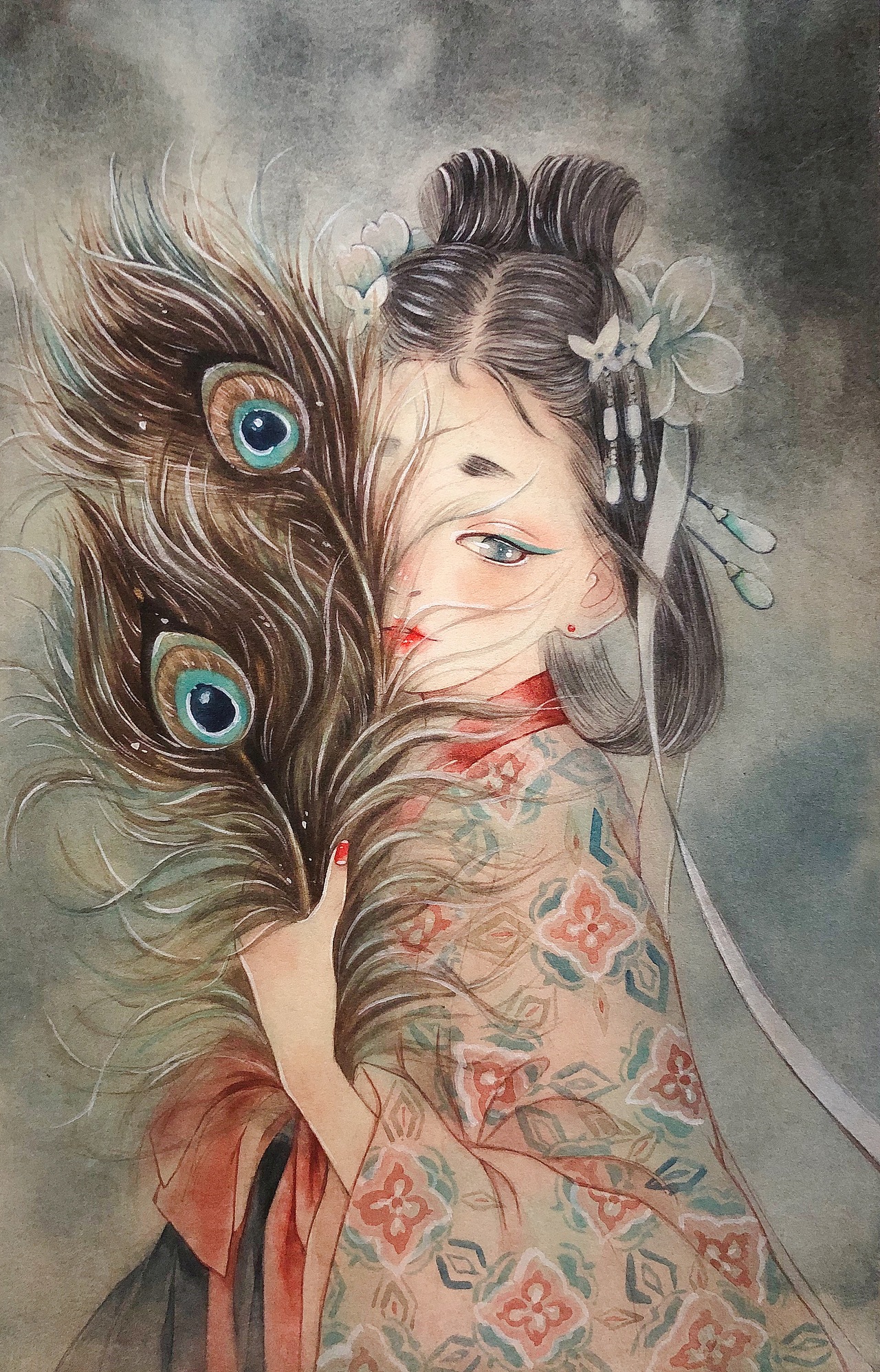 古风颜彩手绘-有鹤来兮