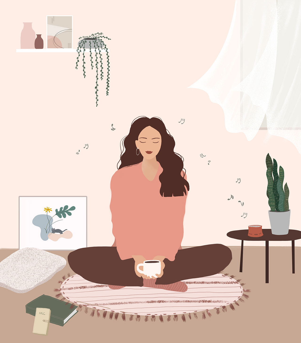 打坐.听音.|插画|创作习作|抹茶冒泡泡 - 原创作品 - 站酷 (zcool)