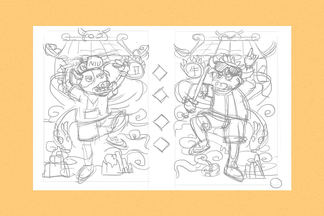 《牛年门神 》潮流插画（图ZMjQwMDAxNDU2） - 新锐潮流插画 - 站酷设计师X轻灰原创素材 - 站酷ZCOOL