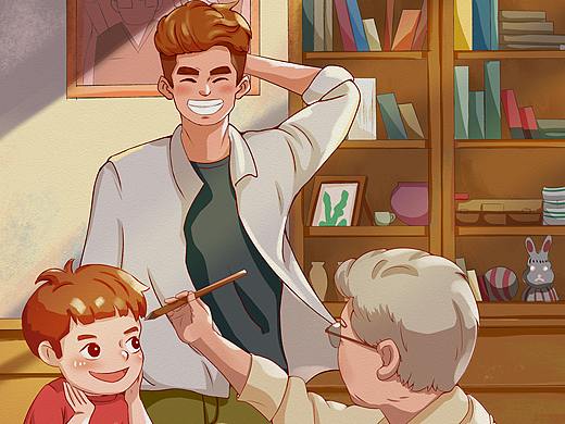 父親節(jié)三世同堂（個人主頁-ZNTM1OTg0MDA=） - 商業(yè)插畫 - 站酷設(shè)計師張小葉1992原創(chuàng)素材 - 站酷ZCOOL